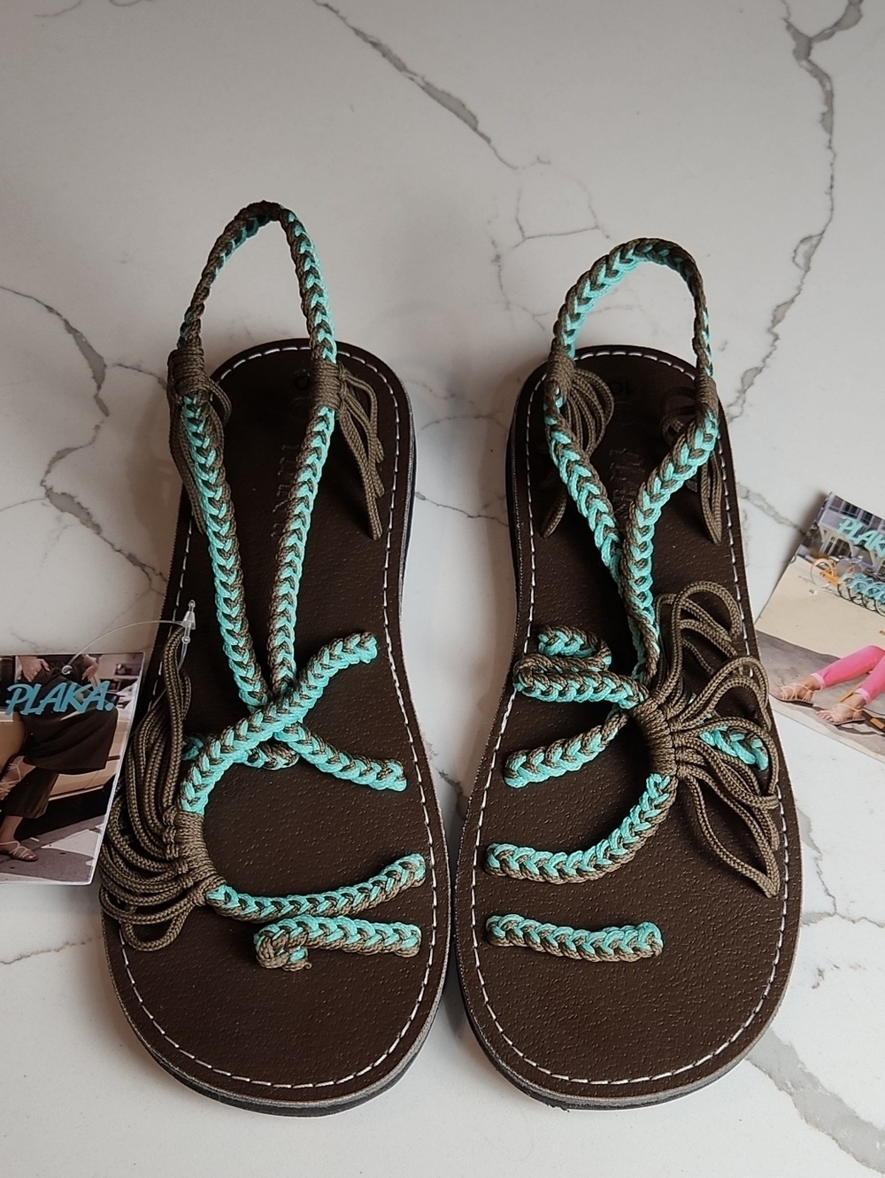 Pkaka Palm Leaf Flat Sandal Size 10